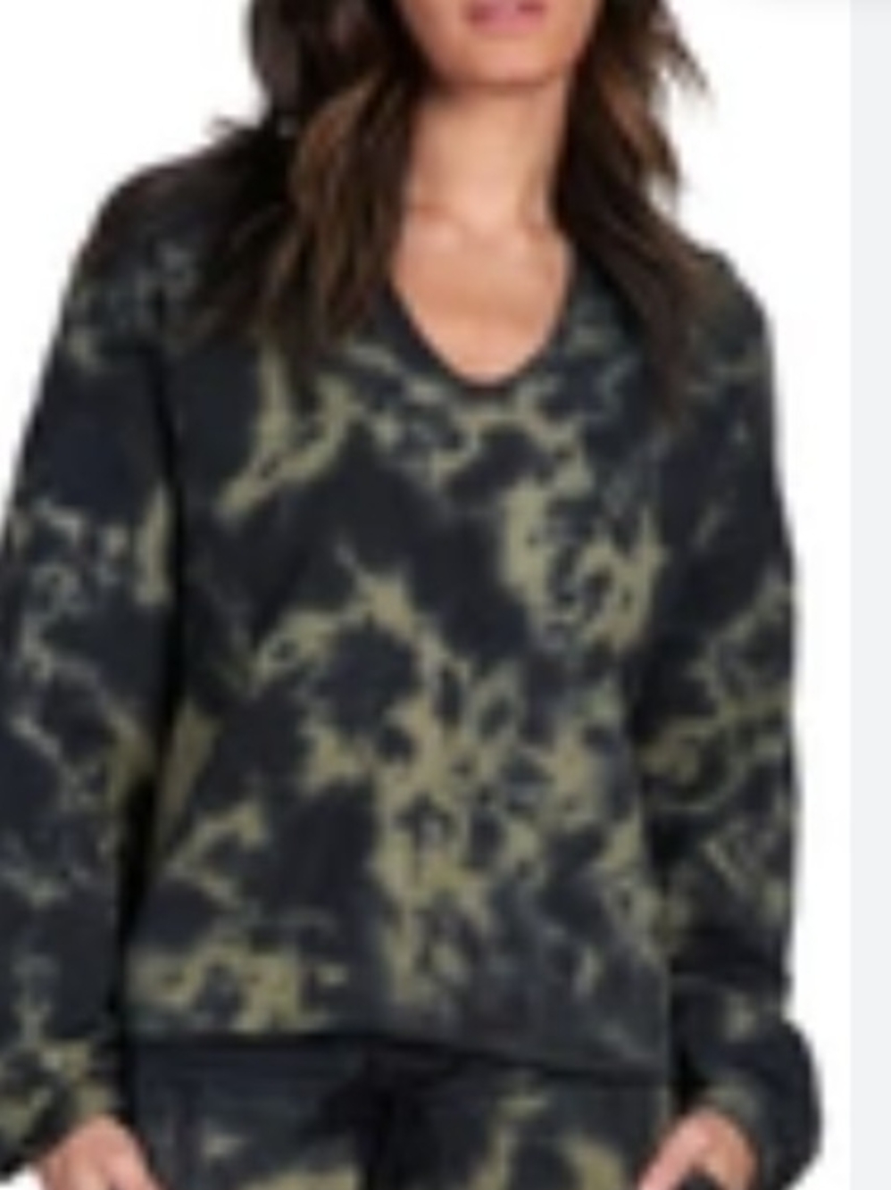 Sanctuary Green & Black Cropped V-Neck Tie-Dye Sweatshirt